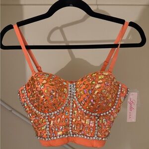 Lydia Orange Jeweled Crop Bustier Top